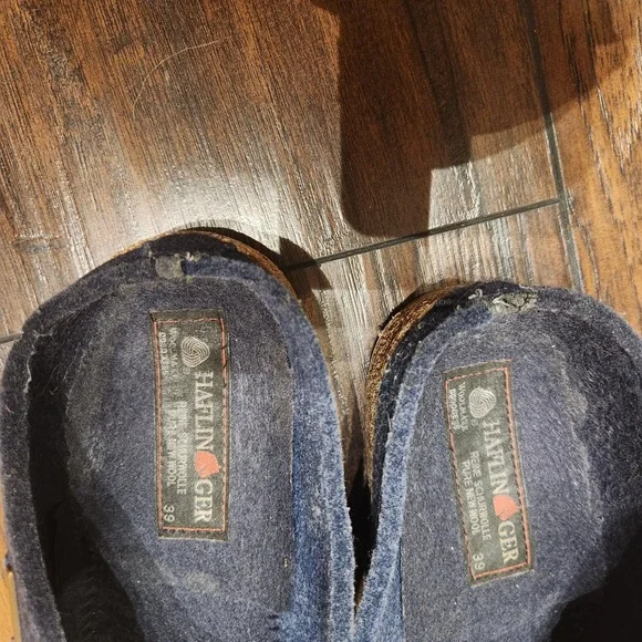 Haflinger Grizzly Wool Clogs Blue Swirl Embroidery Cork Footbed Shoes Womens 39 - Picture 6 of 6